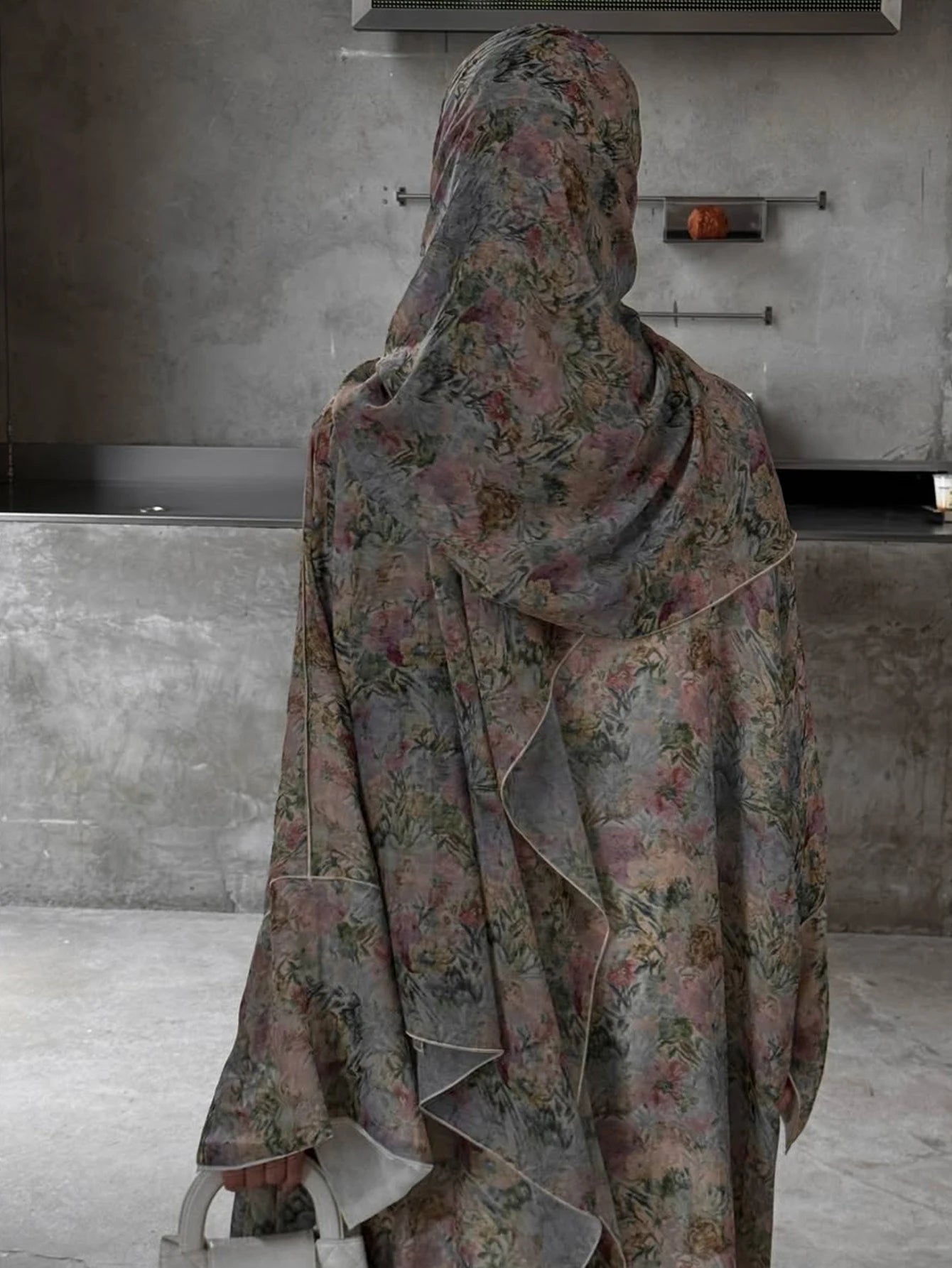 Middle Eastern Elegant Arabic Traditional Cardigan Long-Sleeved Floral Print Abaya Robe with Headscarf