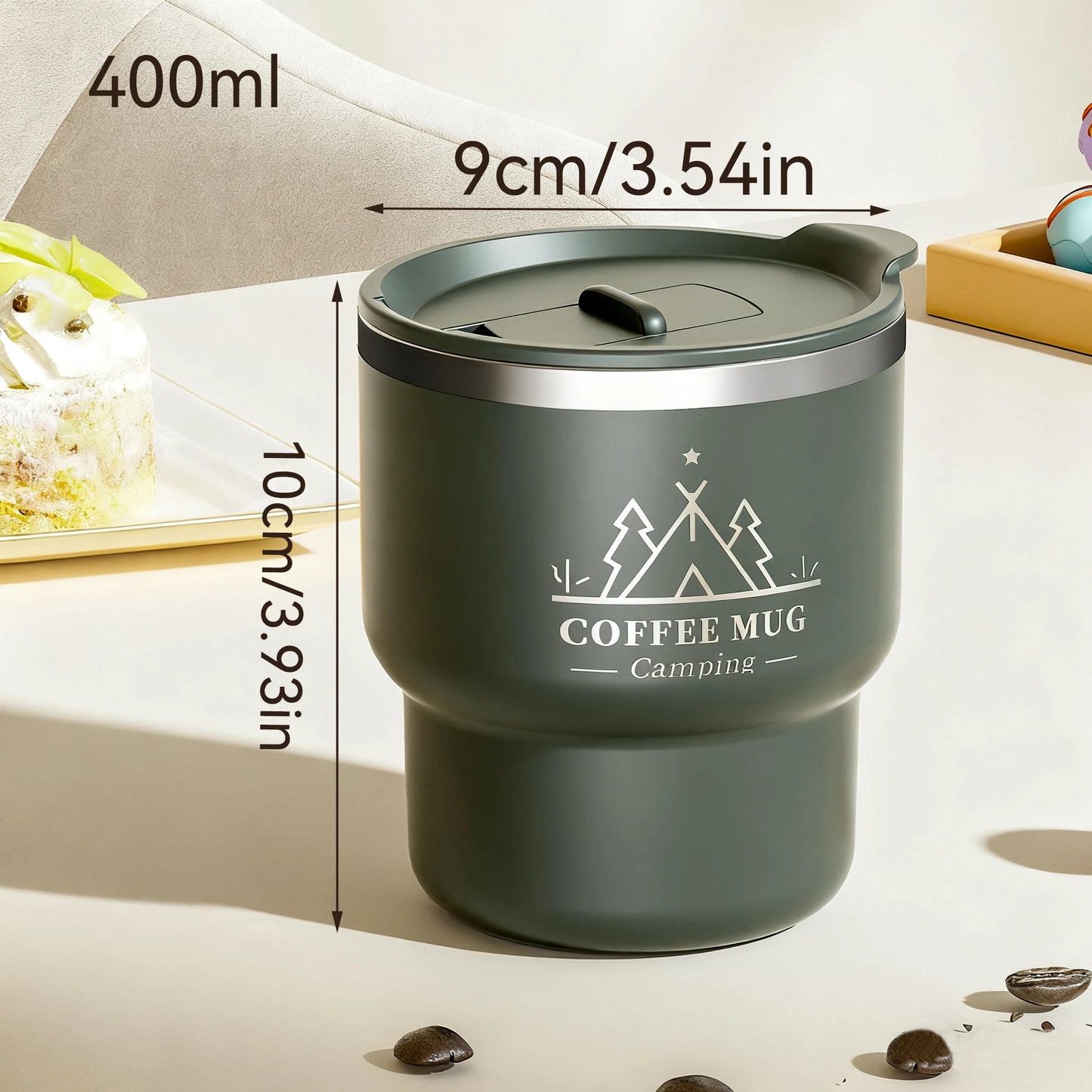 400ML Double Wall Insulated Mug 304 Stainless Steel Milk Coffee Cup Portable Sealed Cold And Hot Water Cup Tumbler With Handle
