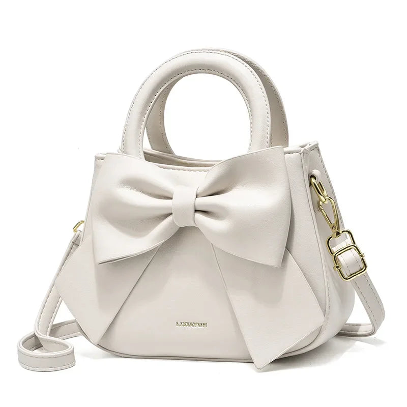 Fashion Casual Handbags For Women Cute Bow Black White Blue Kahki PU Handbags Trendy Daily Shoulder Underarm Bags bolsa feminina