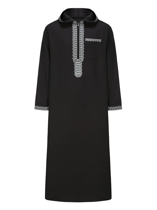 New Moroccan thobe long-sleeved embroidered hood design Muslim man abaya Islamic loose man