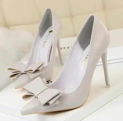 2025 Fashion Delicate Sweet Bowknot High Heel Shoes Side Hollow Pointed Women Pumps Pointed Toe 10.5CM thin Dress Shoes