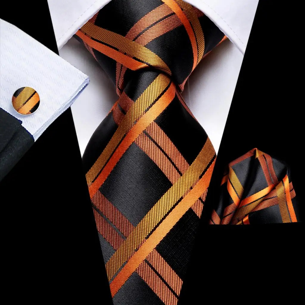 Hi-Tie Mens Ties Luxury Handmade Geometric Necktie Silk Woven Tie Set For Men Business Wedding Neck Tie Square Cufflinks