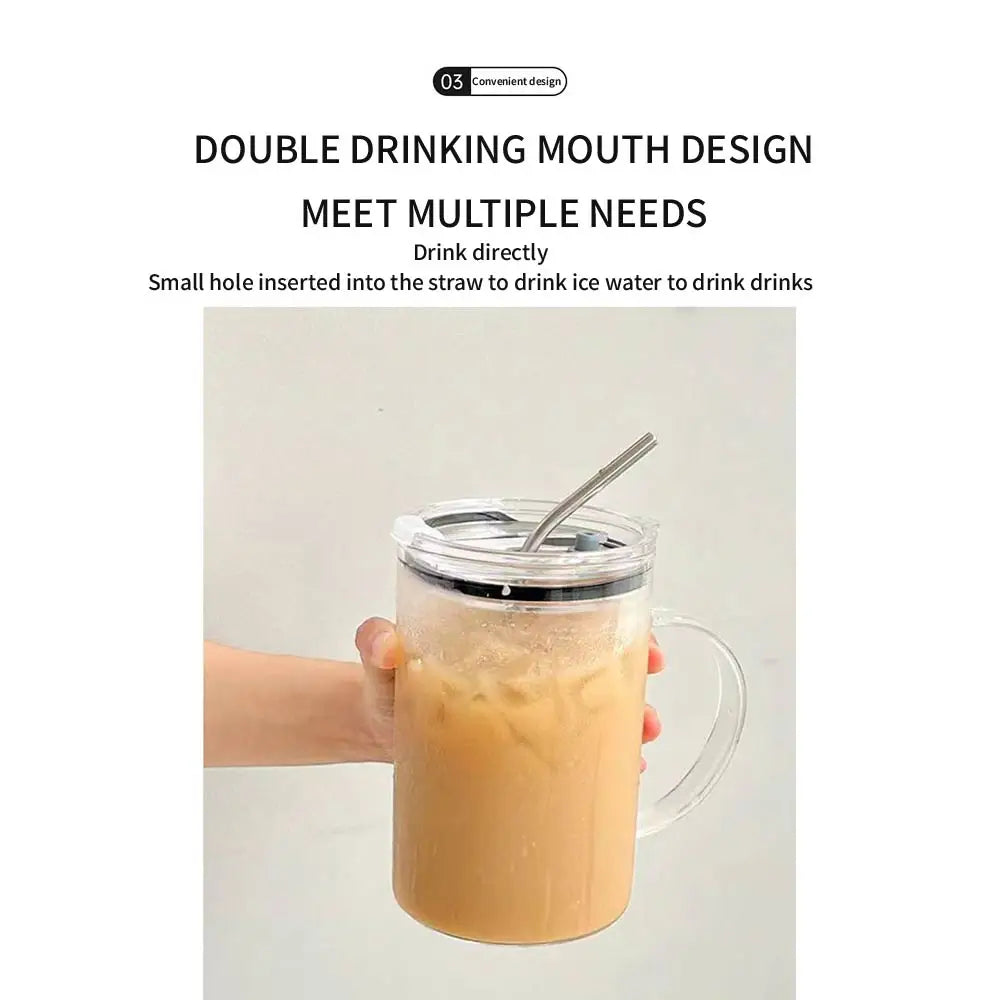 32 Oz Large Capacity Glass with Lid and Straw, Clear Drinking Glasses, Cute Milk Mugs, Coffee Mugs, Yogurt Mugs