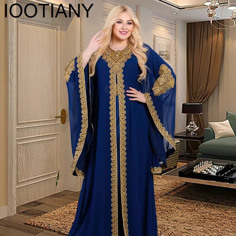 Iootiany Adult Women Muslim Clothing Elegant African Trumpet Sleeve Dress Robe Dubai Türkiye Middle East Chiffon Wedding Dress