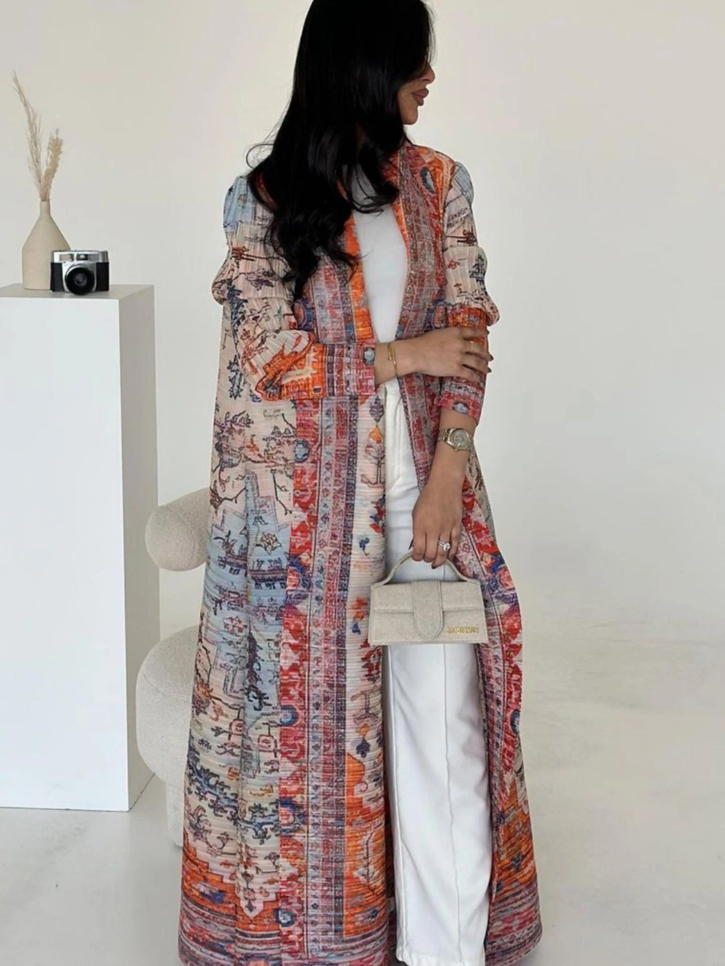 Women's Middle Eastern Muslim geometric print long robe, suitable for Ramadan, factory direct wholesale, long Muslim robe.