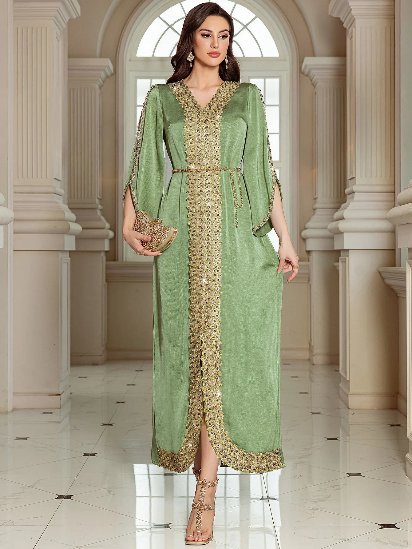 Abaya Jalabiya 2025 Eid Dress Women Muslim Beading Diamond Party Dress Lace Long Dresses Vestidos Largos Arab Long Robe Morocco