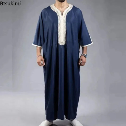 2026 Men's Muslim Thobe Middle East Jubba Thobe Long Sleeves Islamic Robe Men Muslim Dress Saudi Arabic Hooded Thobe Abaya Male