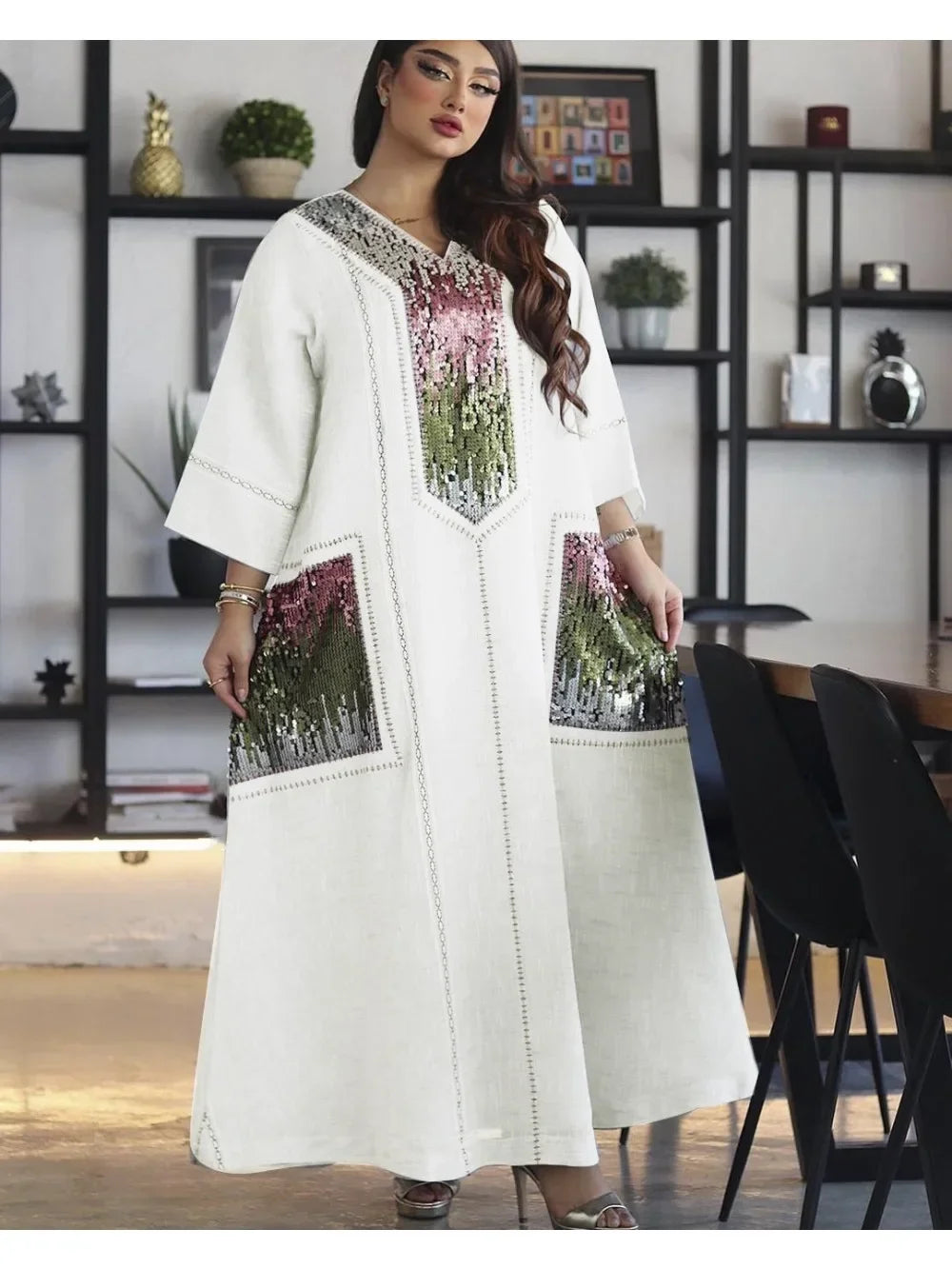 Eid Muslim Party Dress for Women Abaya Sequins Maxi Evening Long Dresses Jalabiya Morocco Dubai Abayas Kaftan Vestidos Long Robe