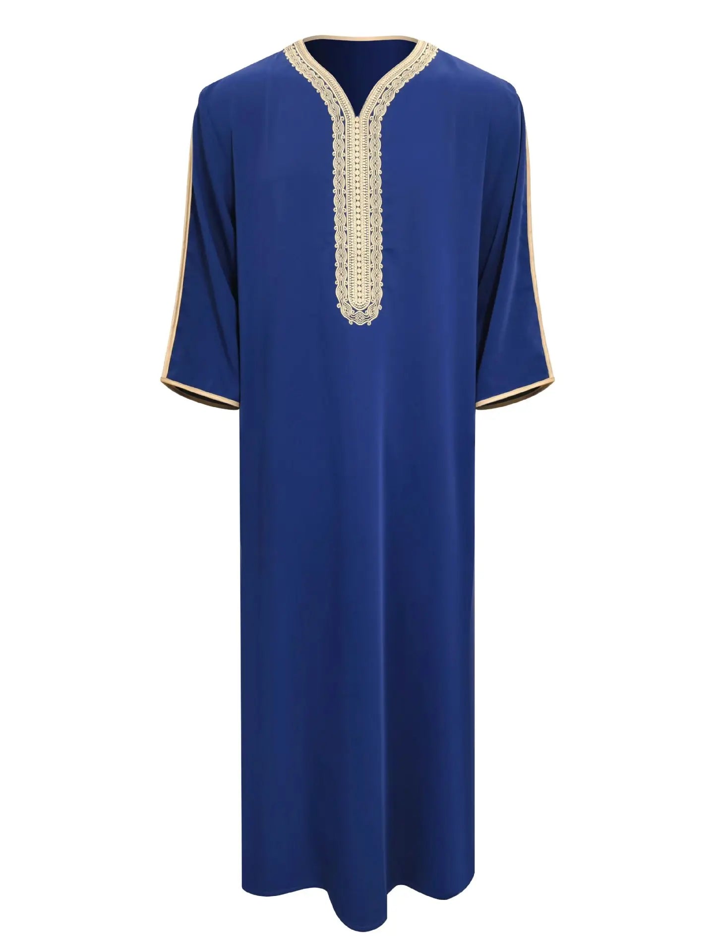 Ethnic Style Kandouras Thobe for Men Jabador Gandoura Side Pockets Embroidery Abaya Long Sleeve Muslim Kaftan Vintage White Robe