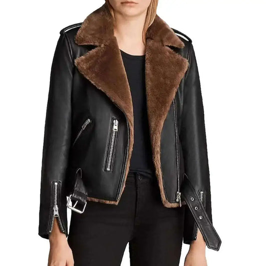 Men's B-3 Aviator Black Shearling Leather Jacket