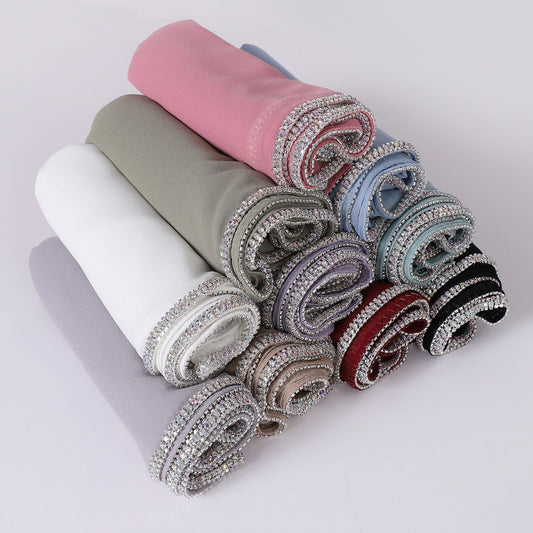 High-gloss Diamond Long-edge Chiffon Scarf, Ethnic Scarf