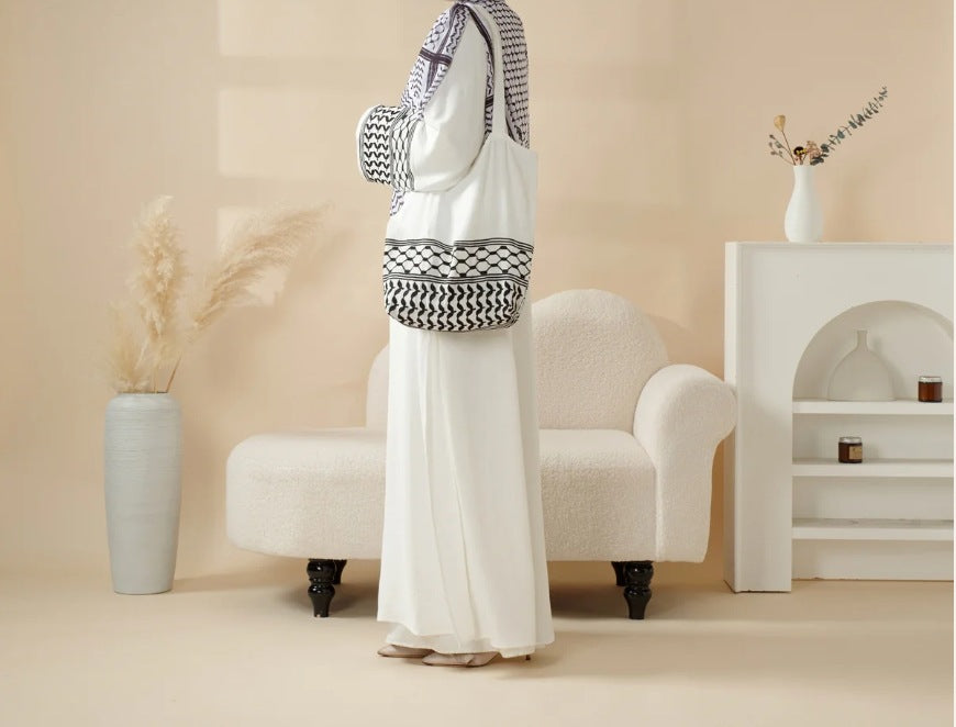 Keffiyeh Style Abaya with Crossbody Bag - Premium Modest Fashion Set