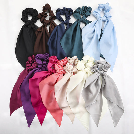 Knotted Ribbon Satin Hair Scarf, Monochrome Silky Square Scarf Hair Tie, Ladies’ Ponytail Hair Scrunchie