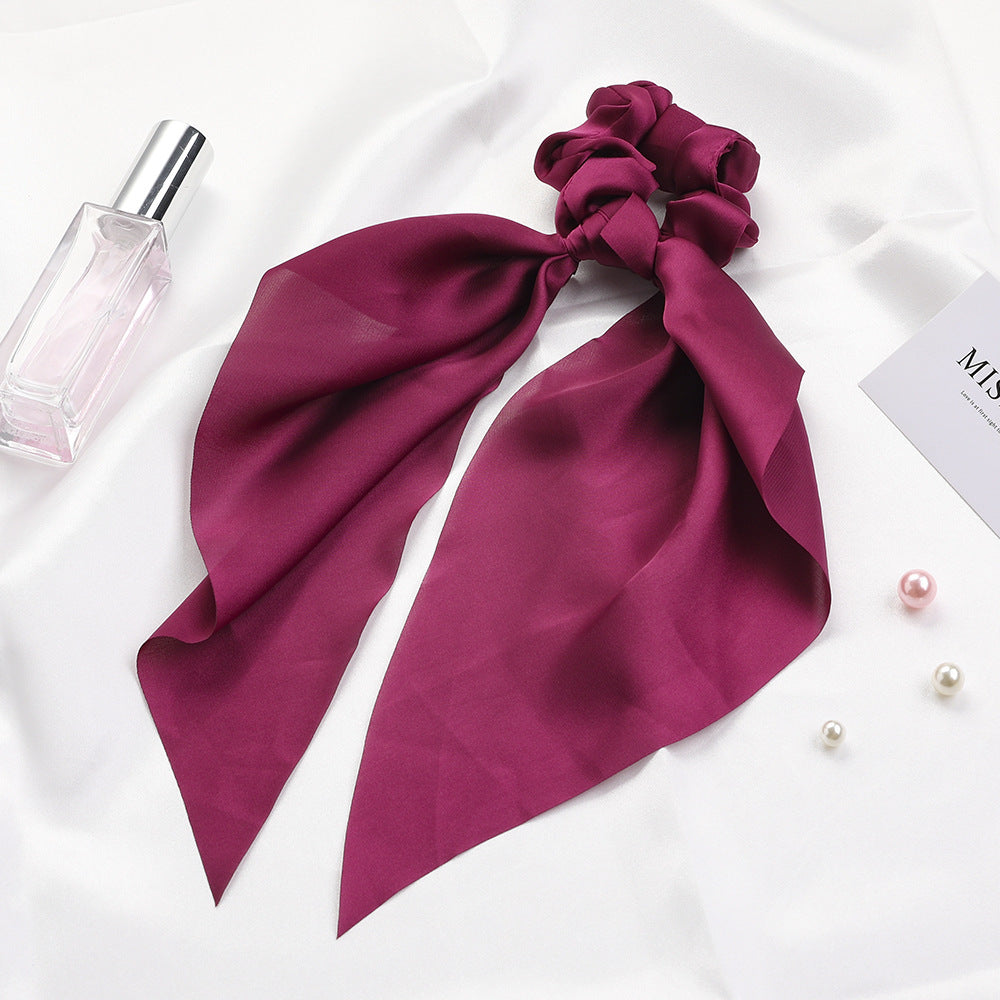 Knotted Ribbon Satin Hair Scarf, Monochrome Silky Square Scarf Hair Tie, Ladies’ Ponytail Hair Scrunchie