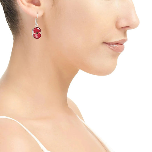 Poppy earrings by Shrieking Violet® Sterling silver drop dangle oval earrings with tiny flowers