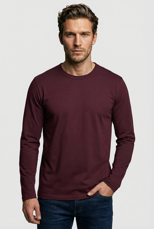 Bevis Long Sleeve Cotton T-shirt - Burgundy