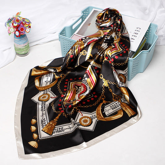 Women's 90/90cm Fashion Bandana,  Printed Silk Satin Hair Scarf, Premium Square Scarf
