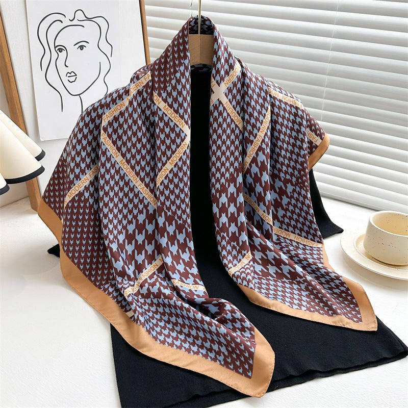 Women's Premium Twill Silk Scarf, Large Printed 90/90cm Striped Square Scarf