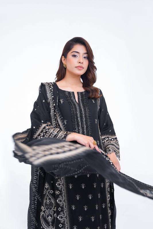 Husan e Jahan - Luxury Chiffon Outfit with Chiffon Dupatta and Plazzo - Ready to Wear - V1 - Eid25 - 01  Article 04-SD