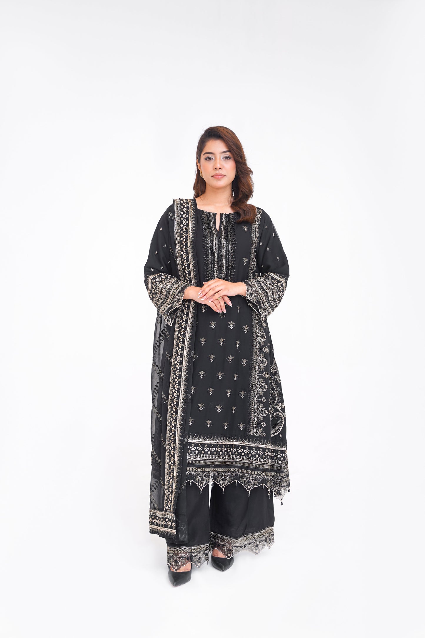Husan e Jahan - Luxury Chiffon Outfit with Chiffon Dupatta and Plazzo - Ready to Wear - V1 - Eid25 - 01  Article 04-SD