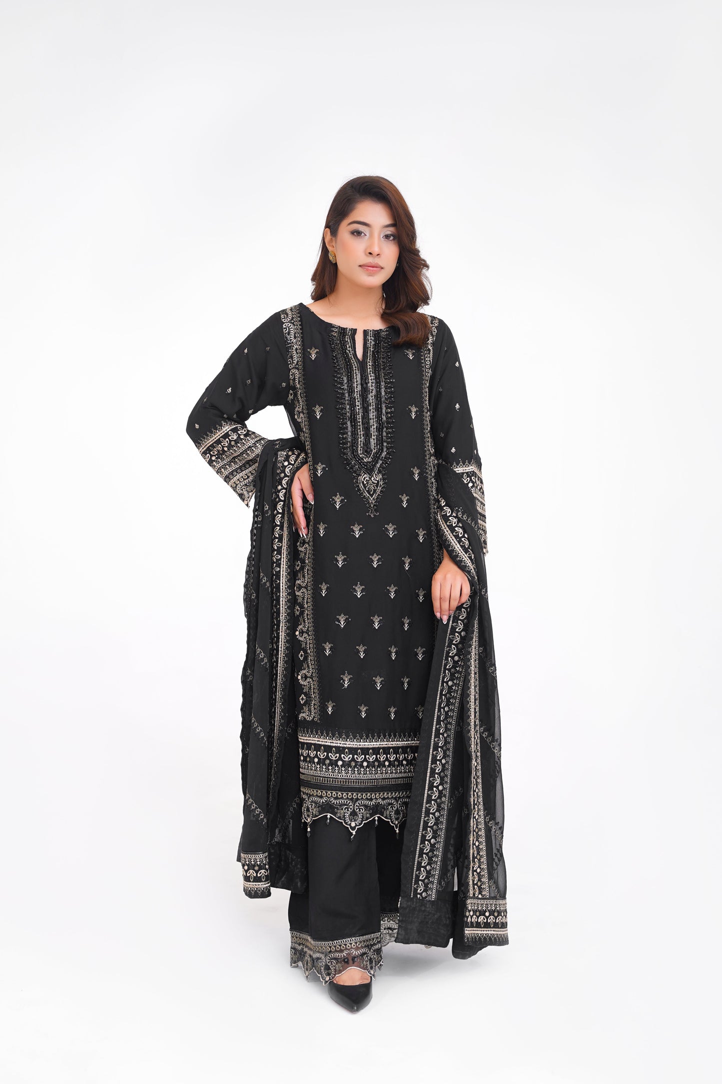 Husan e Jahan - Luxury Chiffon Outfit with Chiffon Dupatta and Plazzo - Ready to Wear - V1 - Eid25 - 01  Article 04-SD