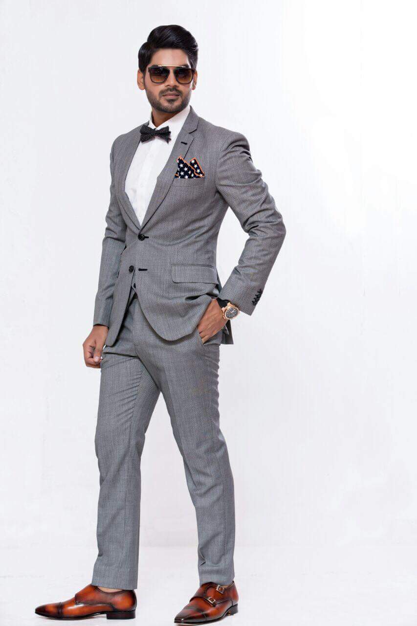 2Pc Grey Slim Fit Suits For Men