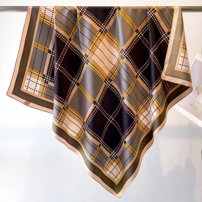 Women's Premium Twill Silk Scarf, Large Printed 90/90cm Striped Square Scarf