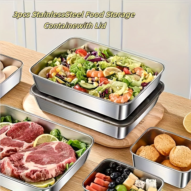 Set of 6/3 Stainless Steel Food Storage Containers That Are Leak-Proof, Stackable, And Designed to Save Space. Made from Durable Stainless Steel with Airtight Lids to Keep Food Fresh, Perfect for Meal Preparation, Storing Fru