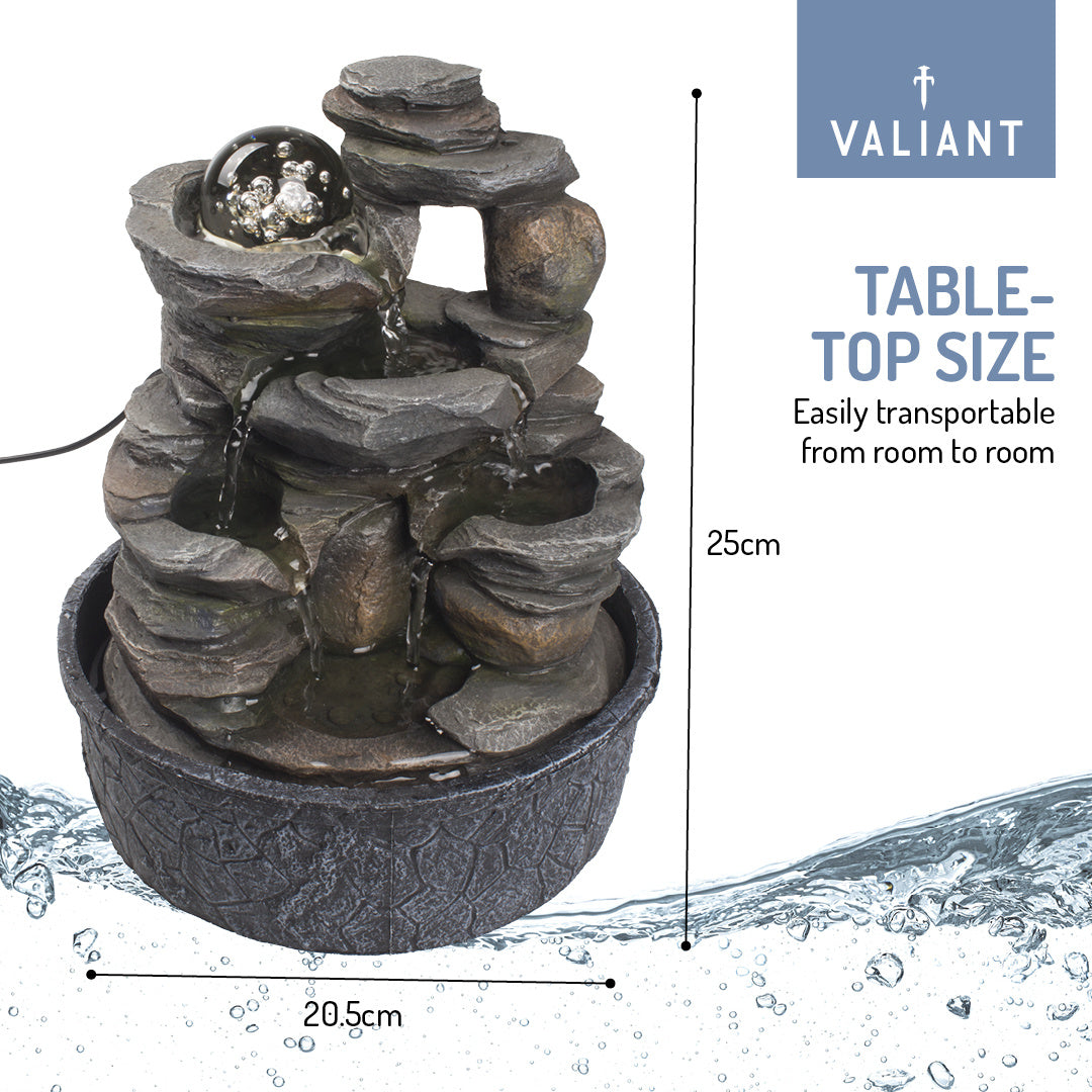 Valiant Table Top Water Feature with Spinning Glass Sphere
