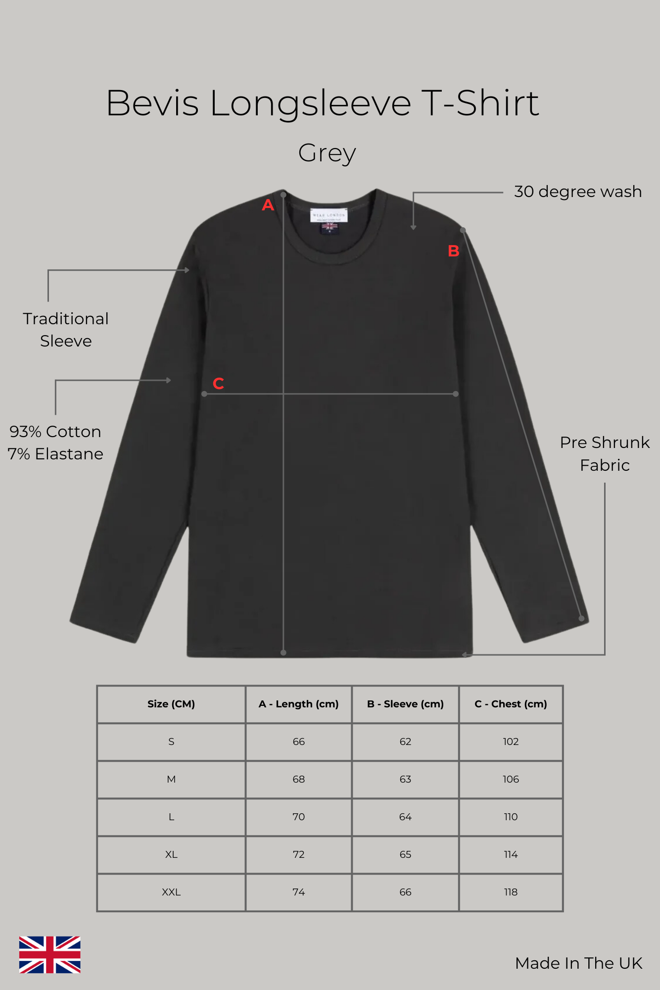 Bevis Long Sleeve Cotton T-shirt - Grey