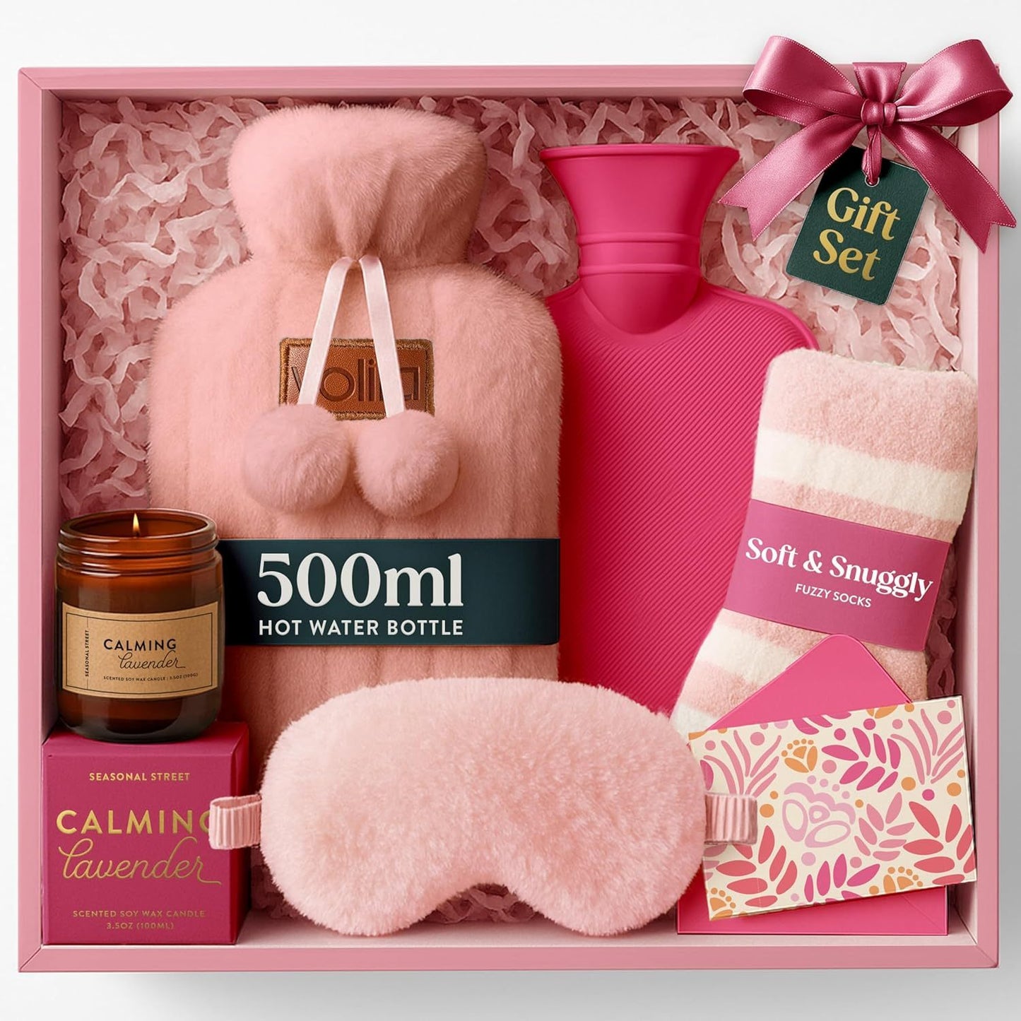 Mother's Day Gift for Her - Birthday Pamper Gifts for Women with 500ml Hot Water Bottle, Socks, Candle, Sleep Mask & Best Wishes Card, Self Care Box, Gifts for Mum, Mother's Day Gift Set