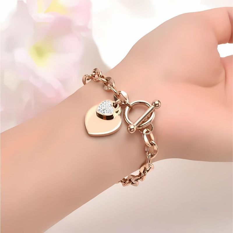 MGJ™ Austrian Crystal Mum Heart Charm Toggle Bracelet for Women - Hypoallergenic Silvery/Rose Golden Jewellery Gift Festive Christmas Gift for Women Ladies, Wife, Her – Includes White Gift Box & Bag