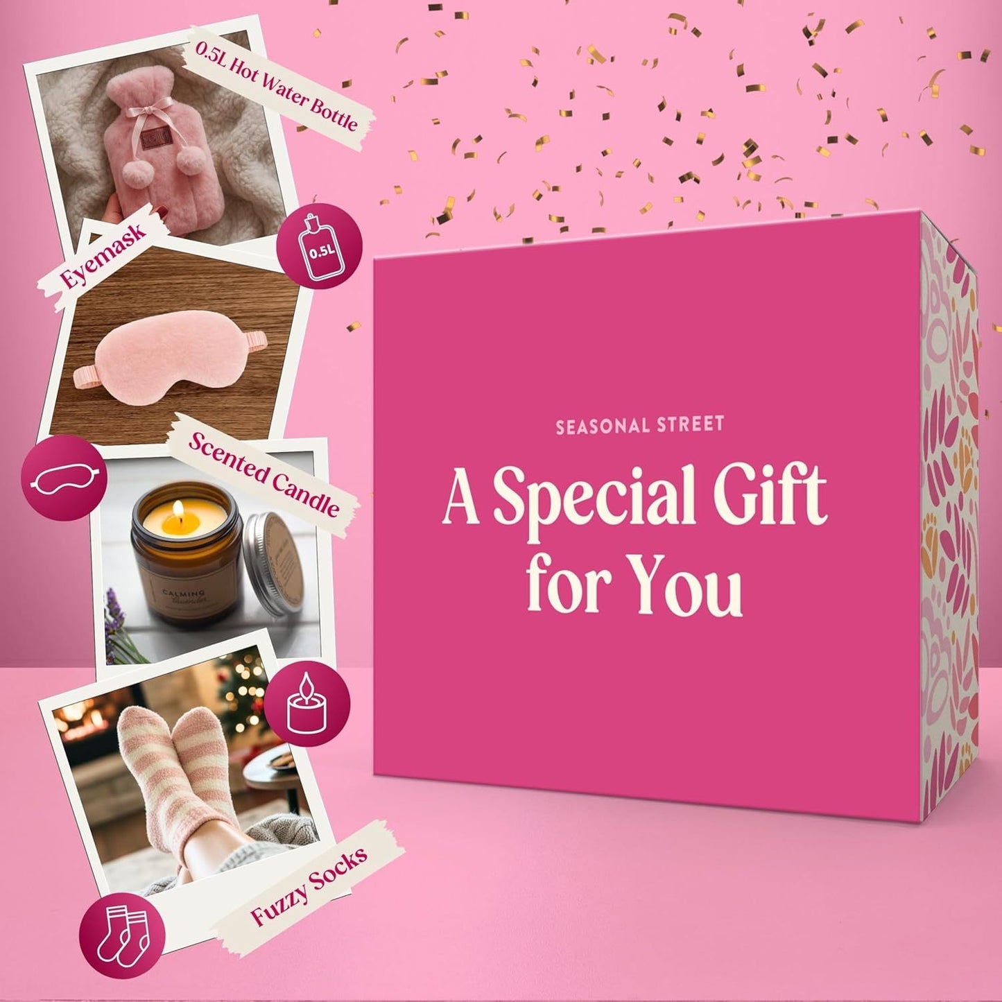 Mother's Day Gift for Her - Birthday Pamper Gifts for Women with 500ml Hot Water Bottle, Socks, Candle, Sleep Mask & Best Wishes Card, Self Care Box, Gifts for Mum, Mother's Day Gift Set