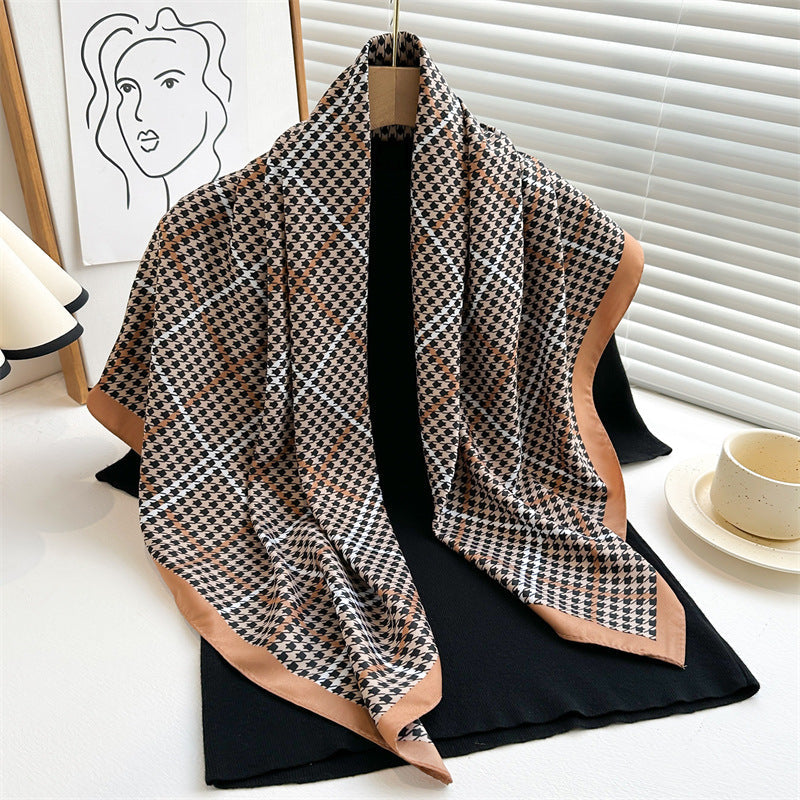 Women's Premium Twill Silk Scarf, Large Printed 90/90cm Striped Square Scarf