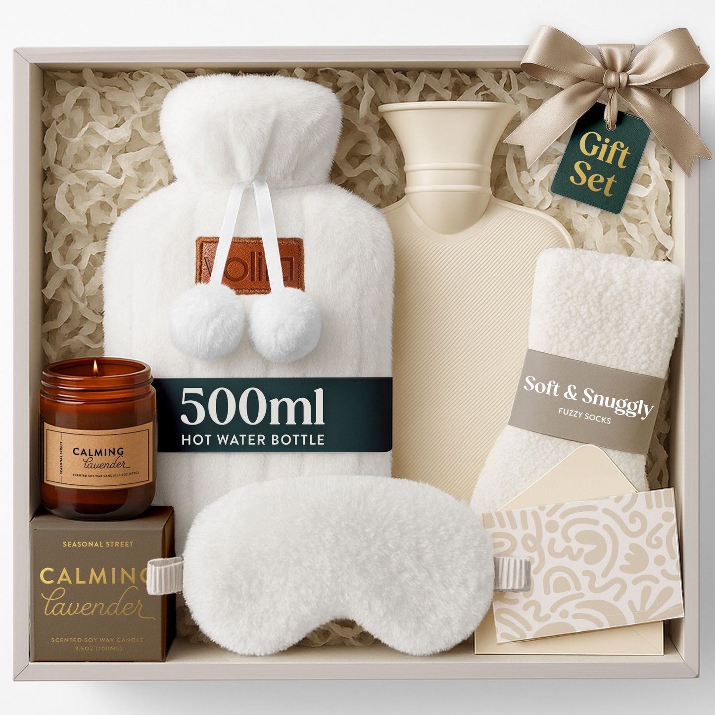 Mother's Day Gift for Her - Birthday Pamper Gifts for Women with 500ml Hot Water Bottle, Socks, Candle, Sleep Mask & Best Wishes Card, Self Care Box, Gifts for Mum, Mother's Day Gift Set