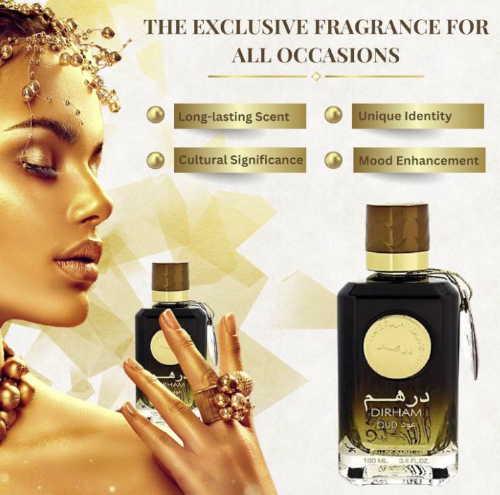 Arabic Dubai Perfume 100 ml Unisex Eau de Parfum Dirham Oud Made in Dubai UAE Long-Lasting Fragrance for Men & Women Dubai Perfume