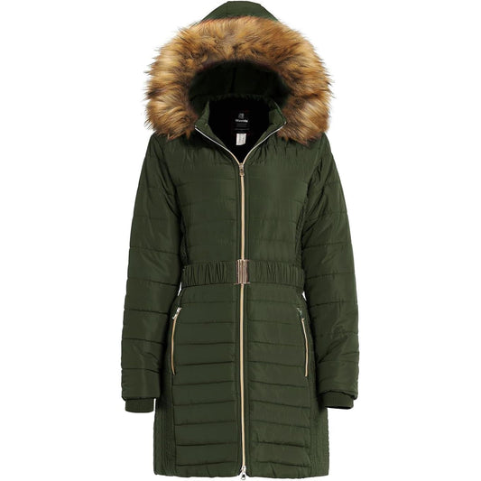 Wantdo Women's Long Winter Puffer Coat Waterproof Jackets Army Green