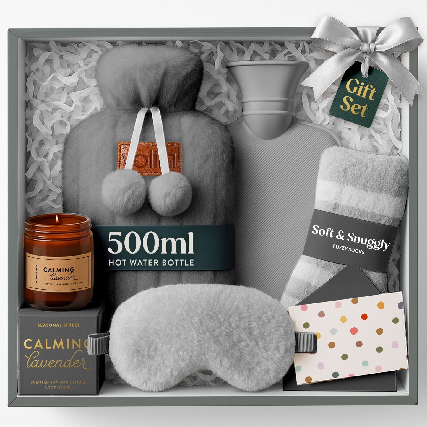 Mother's Day Gift for Her - Birthday Pamper Gifts for Women with 500ml Hot Water Bottle, Socks, Candle, Sleep Mask & Best Wishes Card, Self Care Box, Gifts for Mum, Mother's Day Gift Set