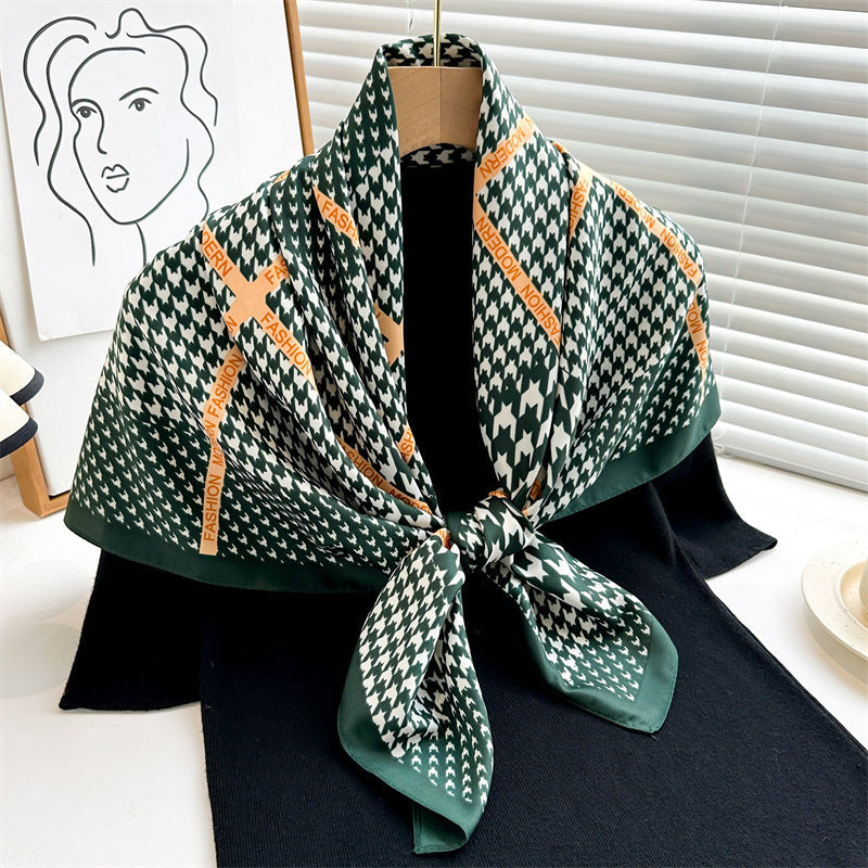 Women's Premium Twill Silk Scarf, Large Printed 90/90cm Striped Square Scarf
