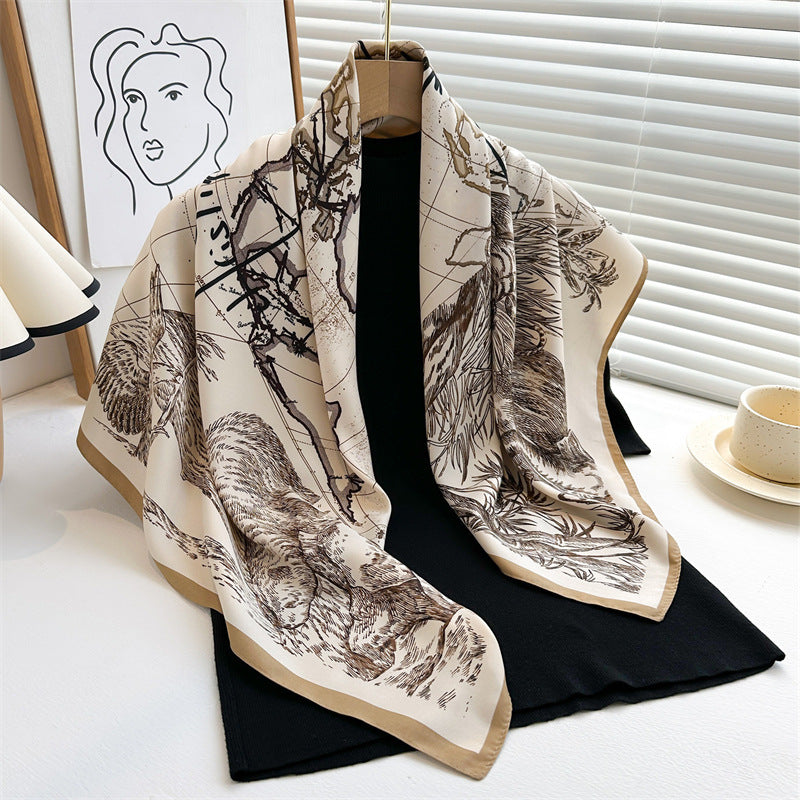Women's Premium Twill Silk Scarf, Large Printed 90/90cm Striped Square Scarf