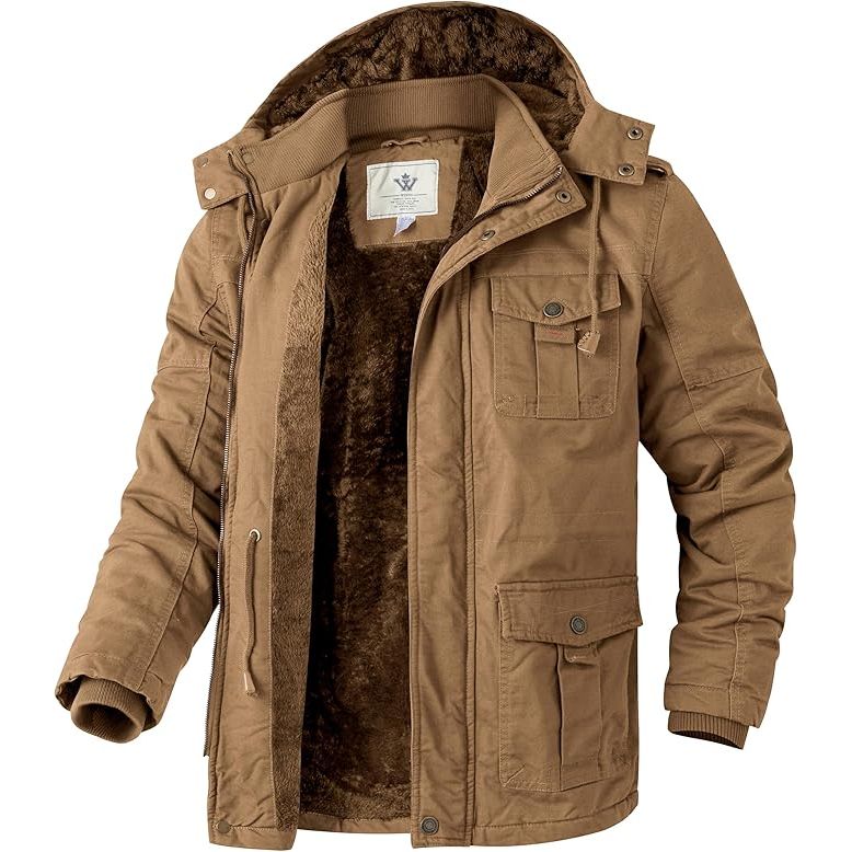 Mens Winter Parka Jacket Thick Fleece Lining Hooded Coat WenVen, Size XL
