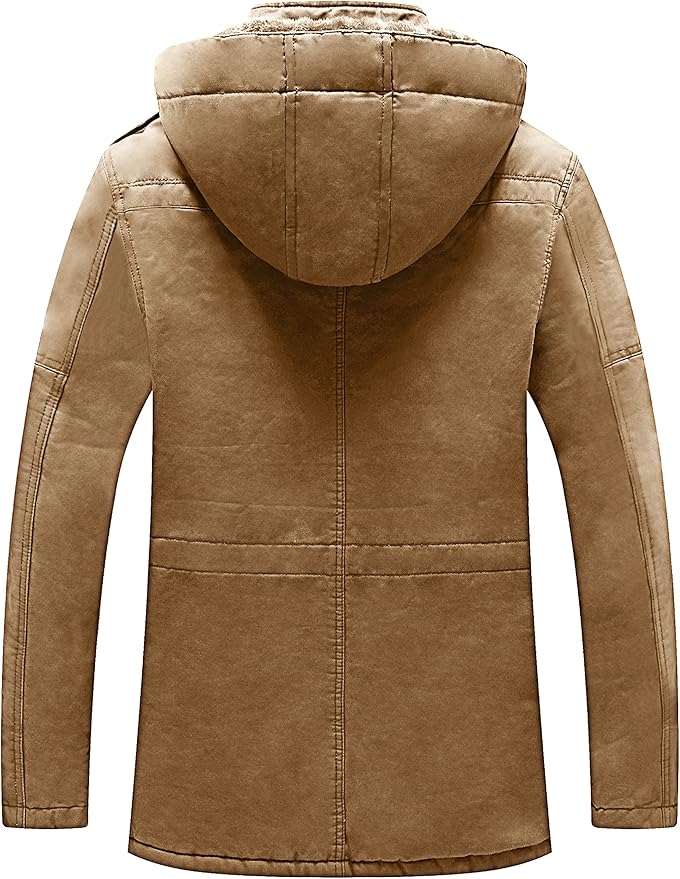 Mens Winter Parka Jacket Thick Fleece Lining Hooded Coat WenVen, Size XL