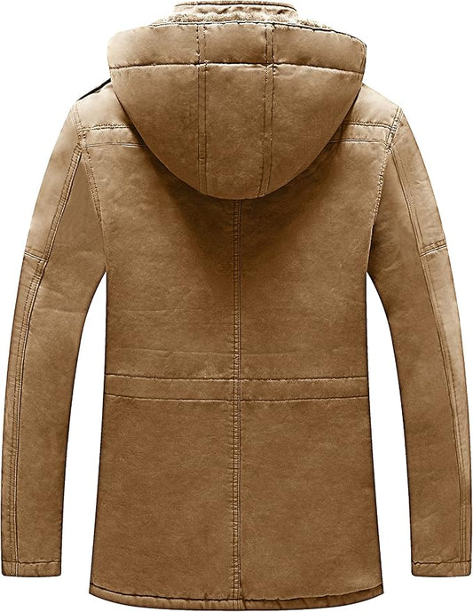 Mens Winter Parka Jacket Thick Fleece Lining Hooded Coat WenVen, Size XL