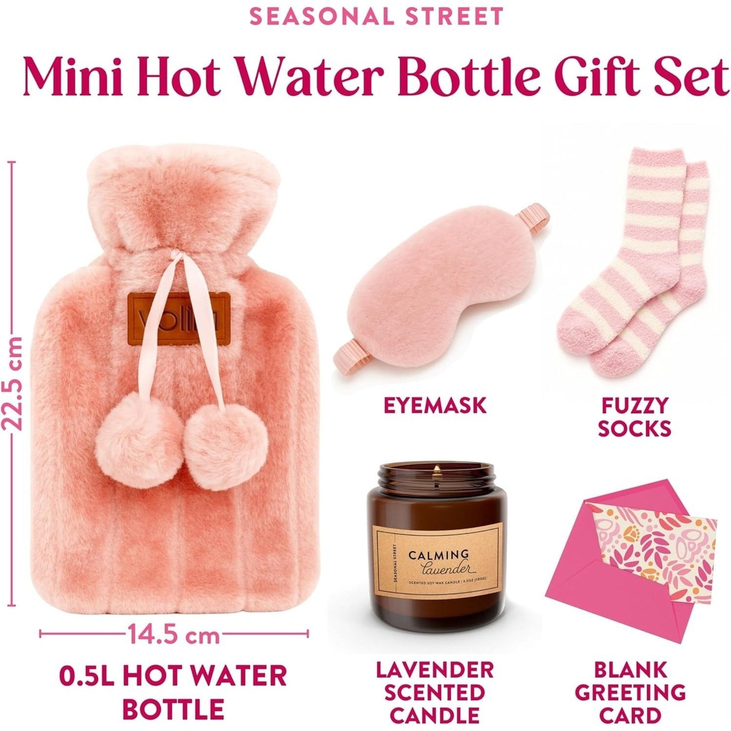 Mother's Day Gift for Her - Birthday Pamper Gifts for Women with 500ml Hot Water Bottle, Socks, Candle, Sleep Mask & Best Wishes Card, Self Care Box, Gifts for Mum, Mother's Day Gift Set