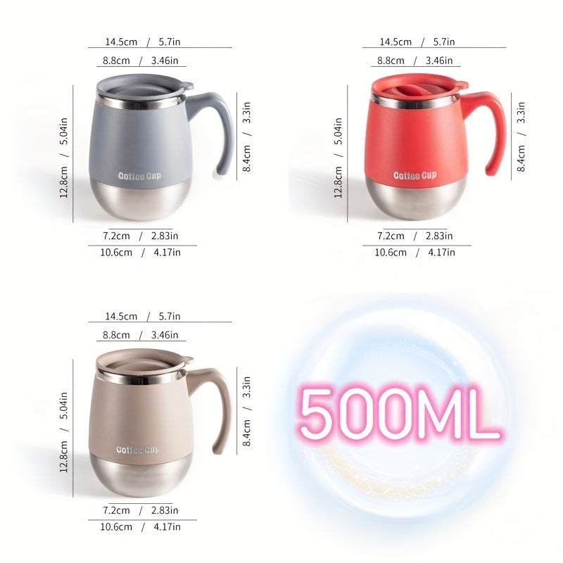 1pc 500ml Insulated Stainless Steel Coffee Mug with Lid, Double-Wall Vacuum Thermal Cup for Hot and Cold Drinks, Ideal for Home, Outdoor, Camping, Birthday, Holiday, Thanksgiving, Christmas Gift