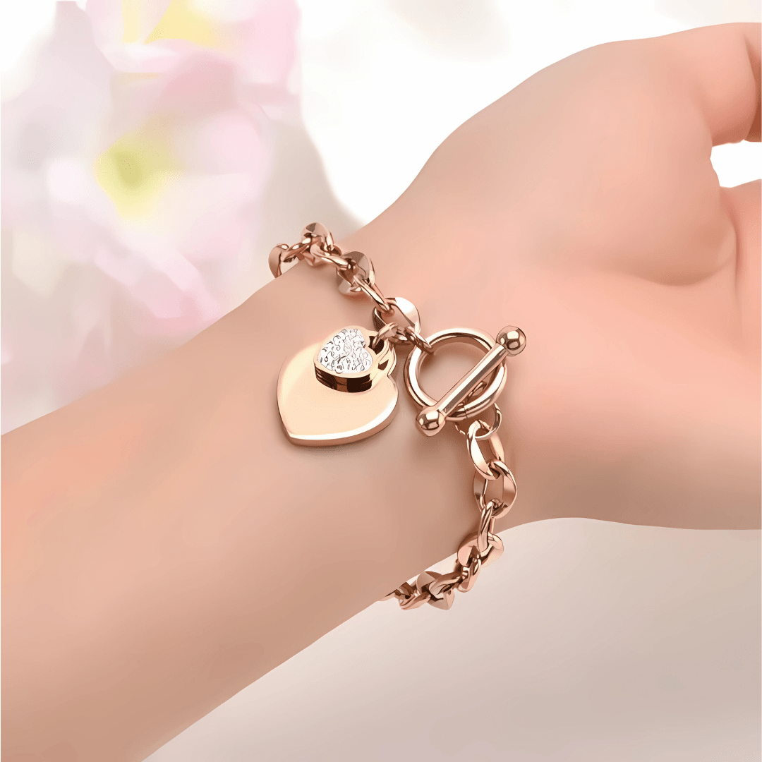 MGJ™ Austrian Crystal Mum Heart Charm Toggle Bracelet for Women - Hypoallergenic Silvery/Rose Golden Jewellery Gift Festive Christmas Gift for Women Ladies, Wife, Her – Includes White Gift Box & Bag