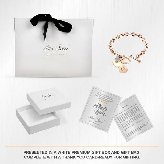 MGJ™ Austrian Crystal Mum Heart Charm Toggle Bracelet for Women - Hypoallergenic Silvery/Rose Golden Jewellery Gift Festive Christmas Gift for Women Ladies, Wife, Her – Includes White Gift Box & Bag