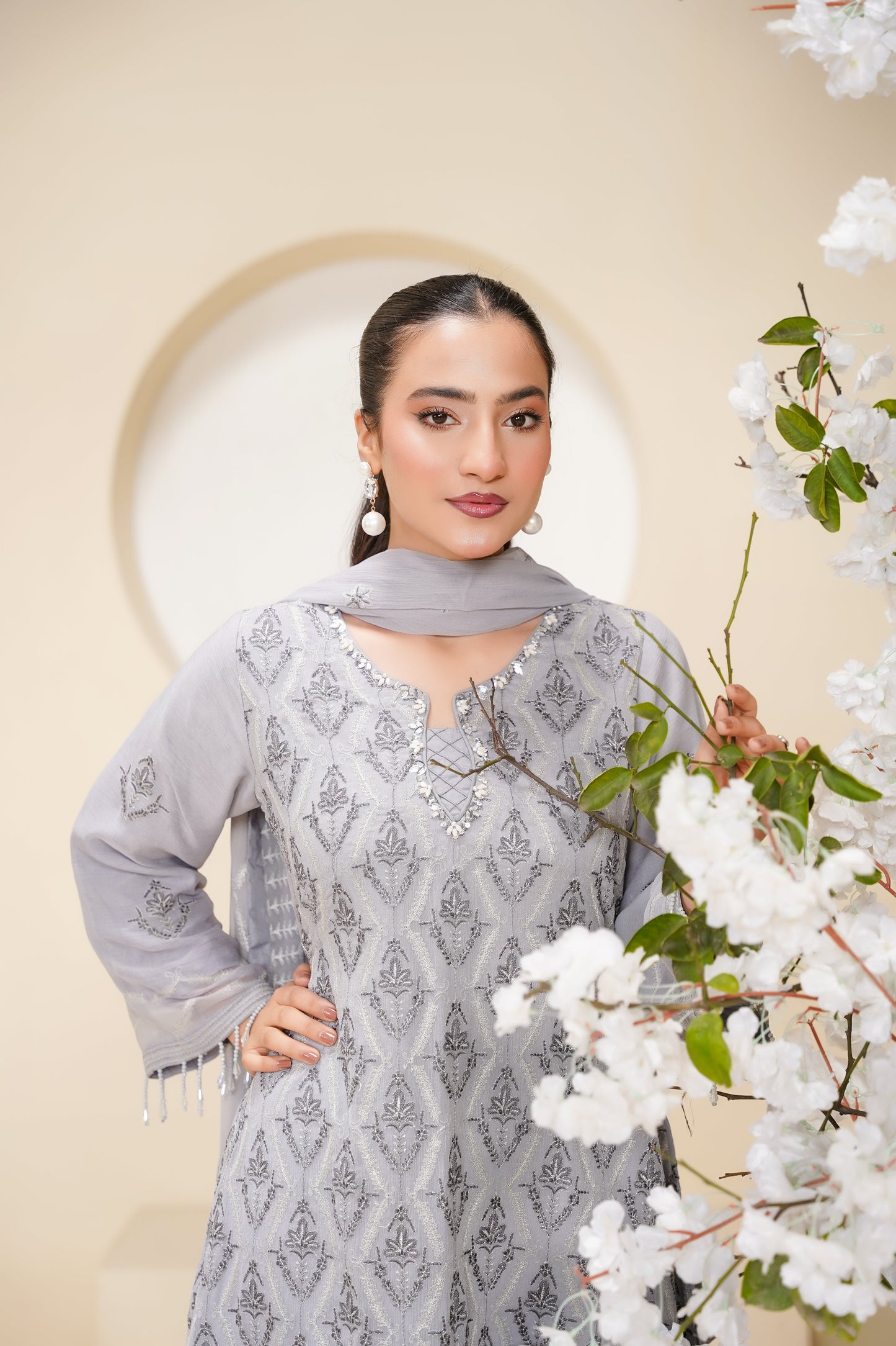Husan e Jahan - Luxury Chiffon Outfit with Chiffon Dupatta - Ready to Wear - Eid25 - HEJGreyV3D2