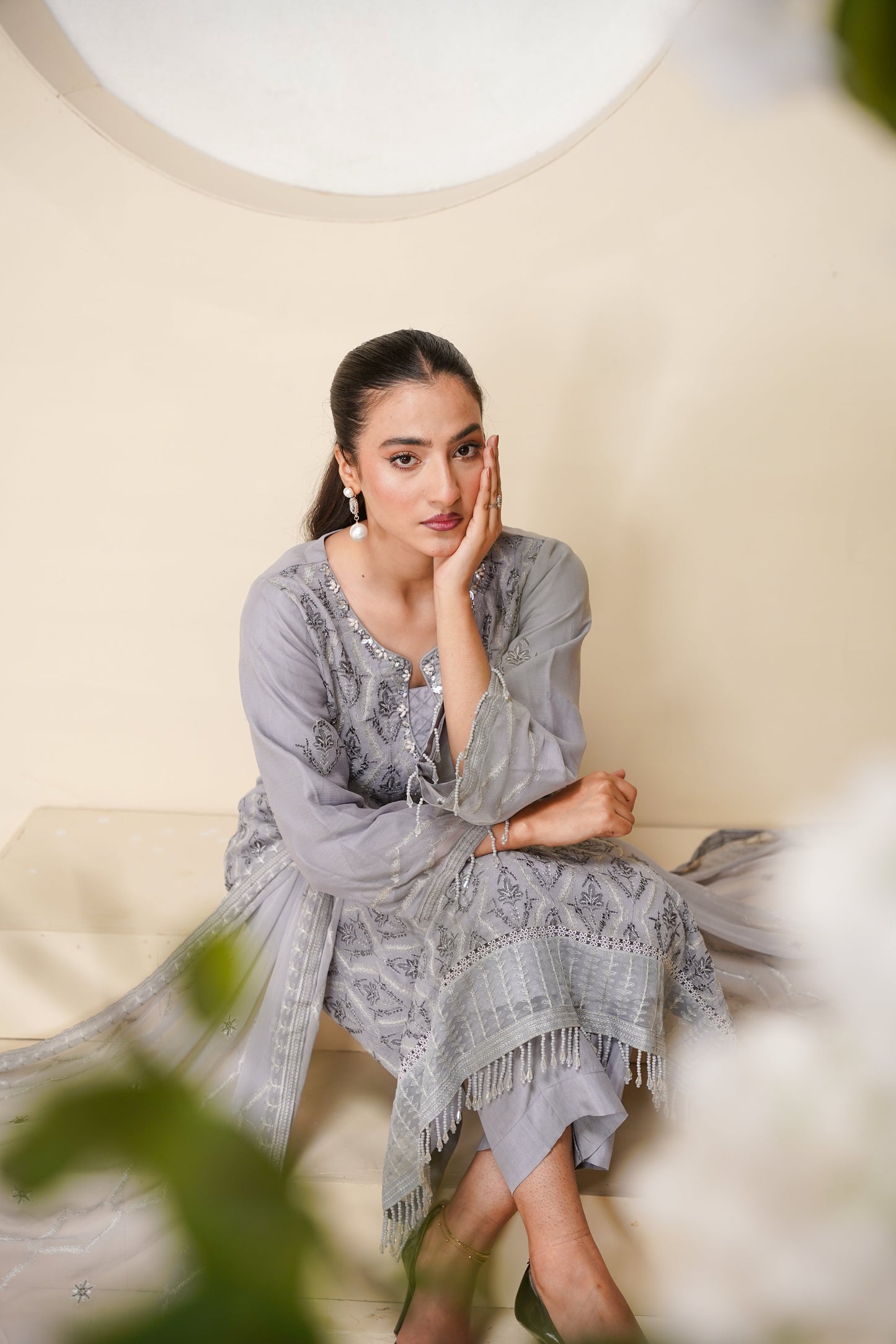 Husan e Jahan - Luxury Chiffon Outfit with Chiffon Dupatta - Ready to Wear - Eid25 - HEJGreyV3D2