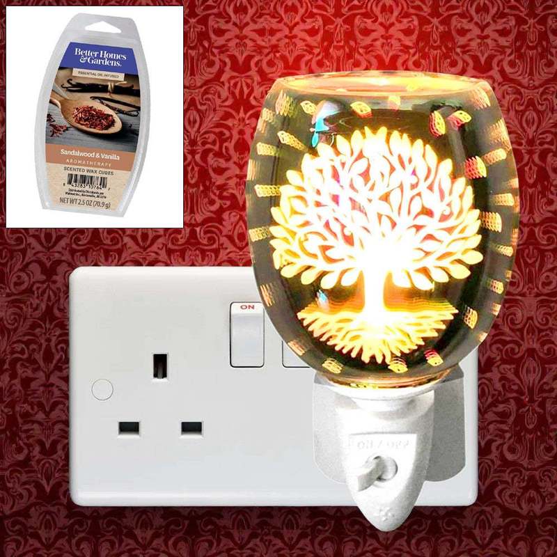 Tree of Life Oil Burner & Wax Warmer | Plug-in Aroma Diffuser plus Sandalwood Wax Melts